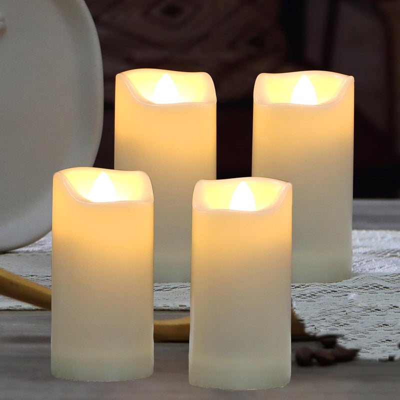QIDEA 2”X4” Outdoor Waterproof Flameless Candles with Timer, Battery Operated Flickering Led Pillar Candles, Electric Plastic Fake Candles for Home Garden Wedding Halloween Xmas Decorations 4 Pack - Image 1